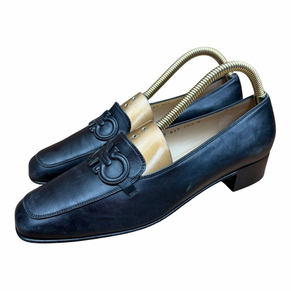 Salvatore Ferragamo women size 10.5B Black Leather Loafers with Gold Accent main image 5